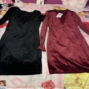 2 velvet long sleeve mini dresses